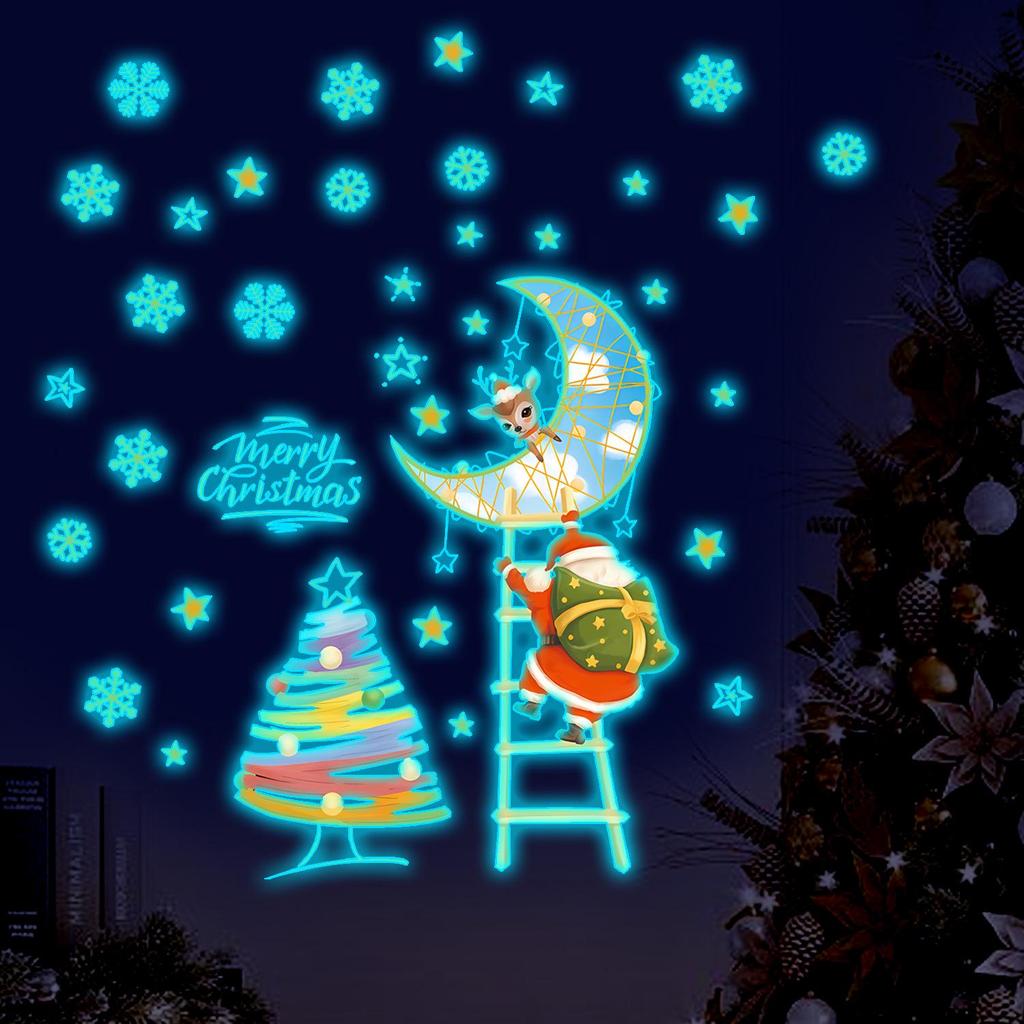 Christmas Santa Claus Climbing Ladder Fluorescent Wall Sticker Set