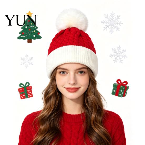 Stylish Pom Hat for Girls Women Christmas Elf Hat, Cozy Winter Knit with Comfortable Daily Pom, Stretchy Warm Skull Cap Outdoor Cold Weather Knitted