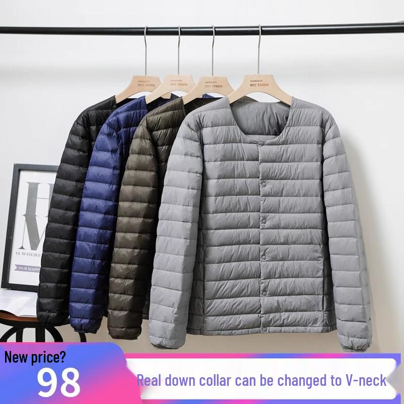 Men's 2024 Lightweight 90% Down V-Neck Jacket – Warm Inner Layer, Plus Size, Thin Outerwear