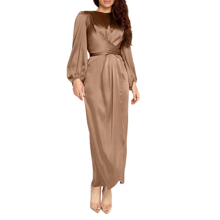 Yiduoduo New Arabic Satin Long Dress: Fresh and Sweet Style 20386 Muslim Skirt.