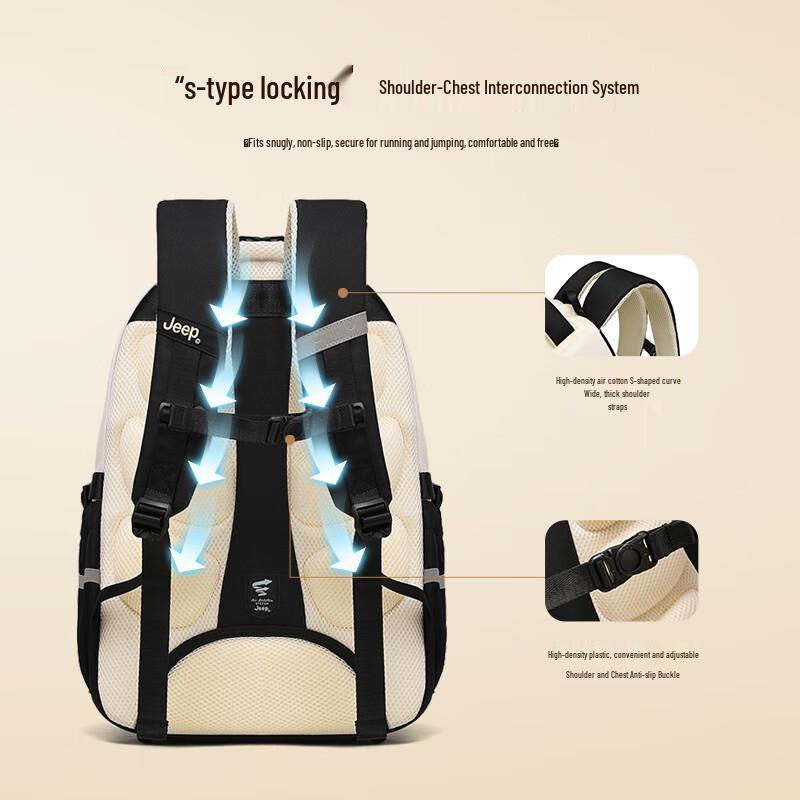 Jeep Unisex Lightweight Large Capacity School Backpack with Spine Protection