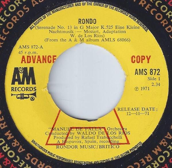 

7inch Record WALDO DE LOS RIOS MANUEL DE FALLA Rondo AMS872 AM RECORDS 1971 UK Pop Used