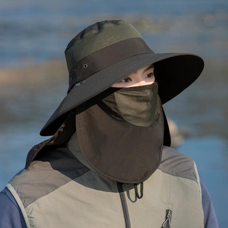 Outdoor quick-dry fisherman hat for men, summer multifunctional face mask, neck protector, all-in-one sun protection hat for hiking and climbing