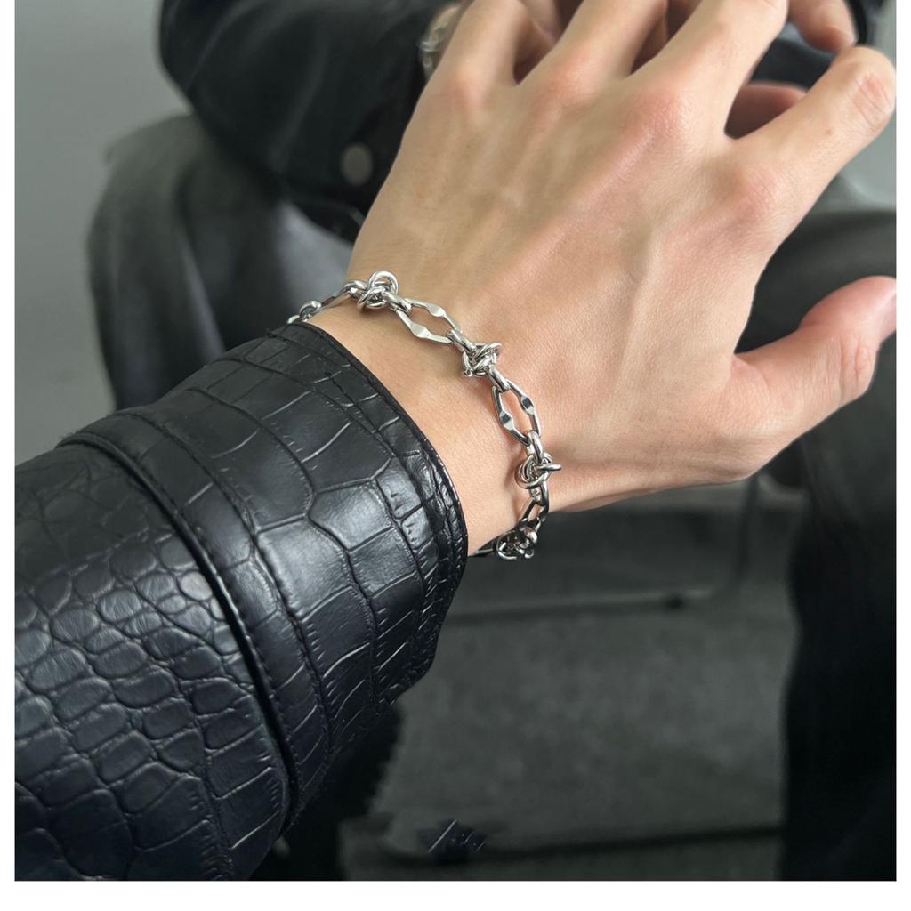 Frosted Map Stone Bracelet Men Double Layer Beads Titanium Steel Matching Wrist Jewelry