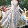 Women's French Blue Floral Strappy Maxi Dress & Waist-Cinched Skirt Cardigan Set - New Arrival for Spring/Summer 2026.