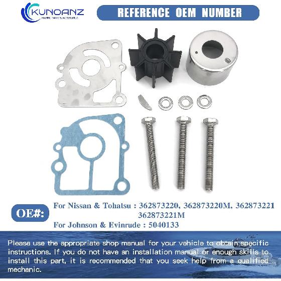 362873220 Water Pump Impeller Kit for Nissan Tohatsu 9.9-20 HP | Fits Nissan Tohatsu Evinrude Johnson 9.9 15 18 20 HP 2/4 Stroke Outboard Engines,