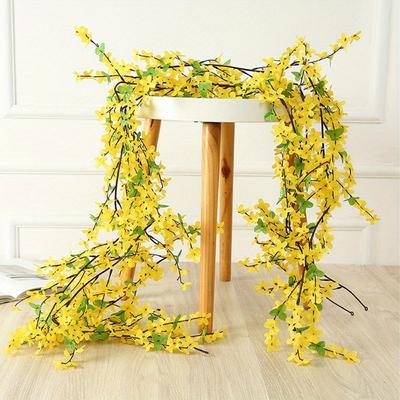 2 Pcs Silk Spring Yellow Flowers Artificial Flowers Vine Artificial Jasmine Vines Fake Flower Vine Hanging Ivy for Wall Wedding Arch Home Decoration