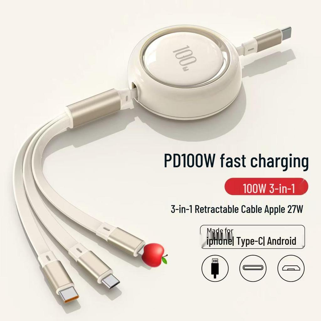 100W Type-C 3-in-1 Fast Charging Cable for Huawei, Android, and Apple Devices