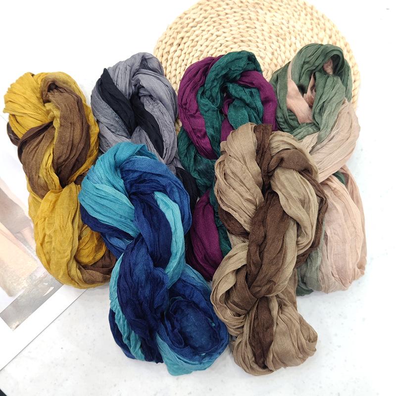 Floral Silk Braided Scarf: Versatile Spring & Autumn Pleated Shawl