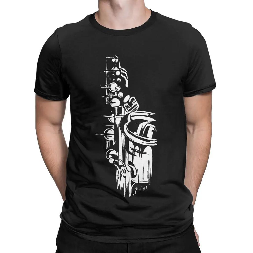 Humor Saxophone White T-Shirt for Men Crew Neck 100% Cotton T Shirt Short Sleeve Tees 4XL 5XL 6XL Tops