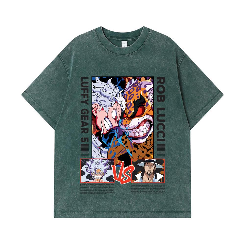 275 GSM Washed T-shirts 100% Cotton One Piece V49 Luffy Lucci Print Unisex Heavy Cotton T Shirt