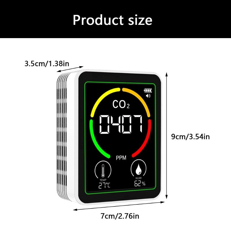 Small Air Quality Monitor CO2 TVOC Detection Rechargeable Battery Color Display Alarm System for Indoor Environment