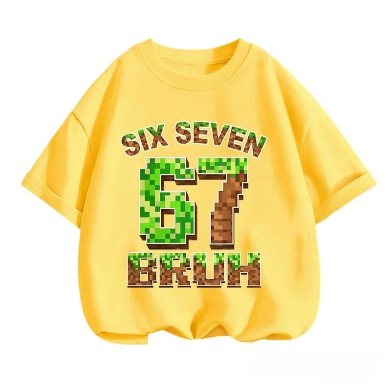 SIX SEVEN Kids Cotton TShirt Adult Boys Girls Family Matching Casual TeeRetro Pixel Cartoon Number Print Birthday Summer Tops