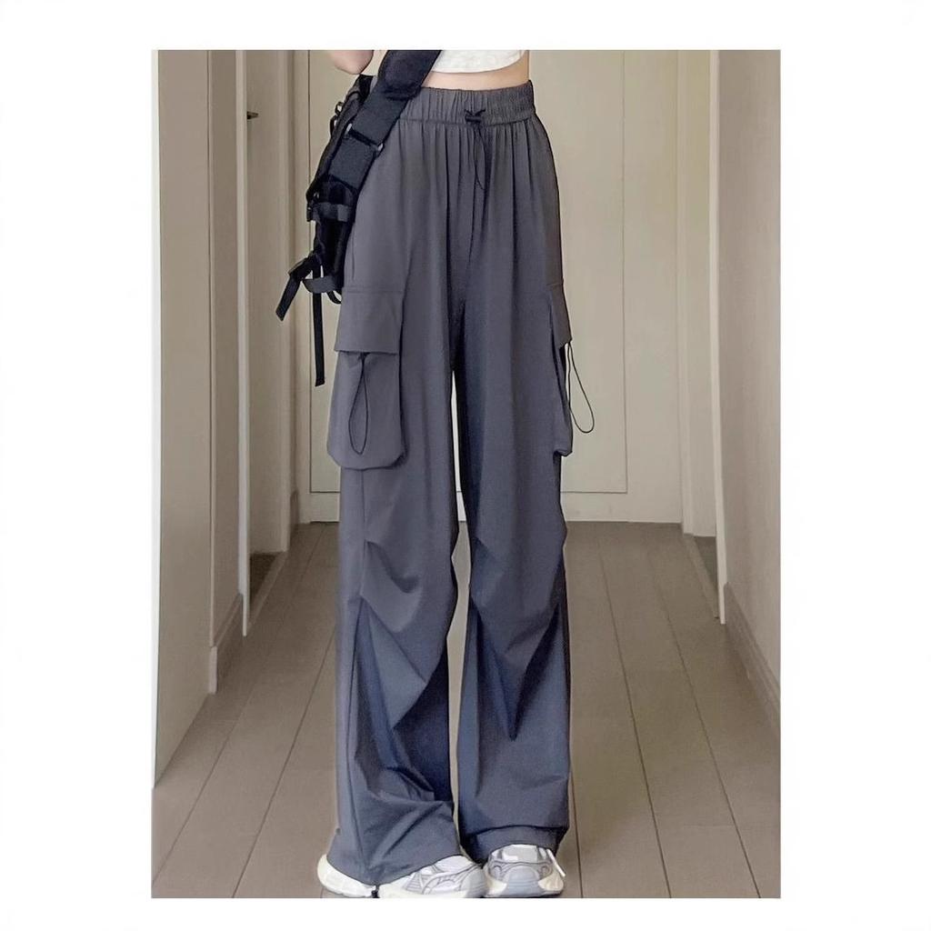 Schnelltrocknende Arbeitshose für Damen für Frühling und Herbst Neue hochtaillierte Fuß-Fallschirm-Sport- und Freizeit-Weitbeinhose