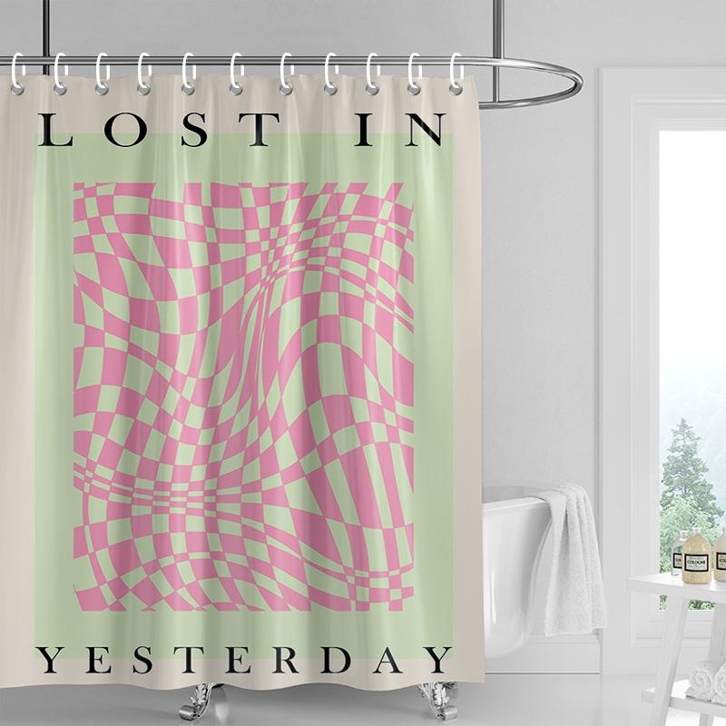 Ins style bathroom soft cloth shower curtain abstract geometric pattern design waterproof bathroom door curtain decoration