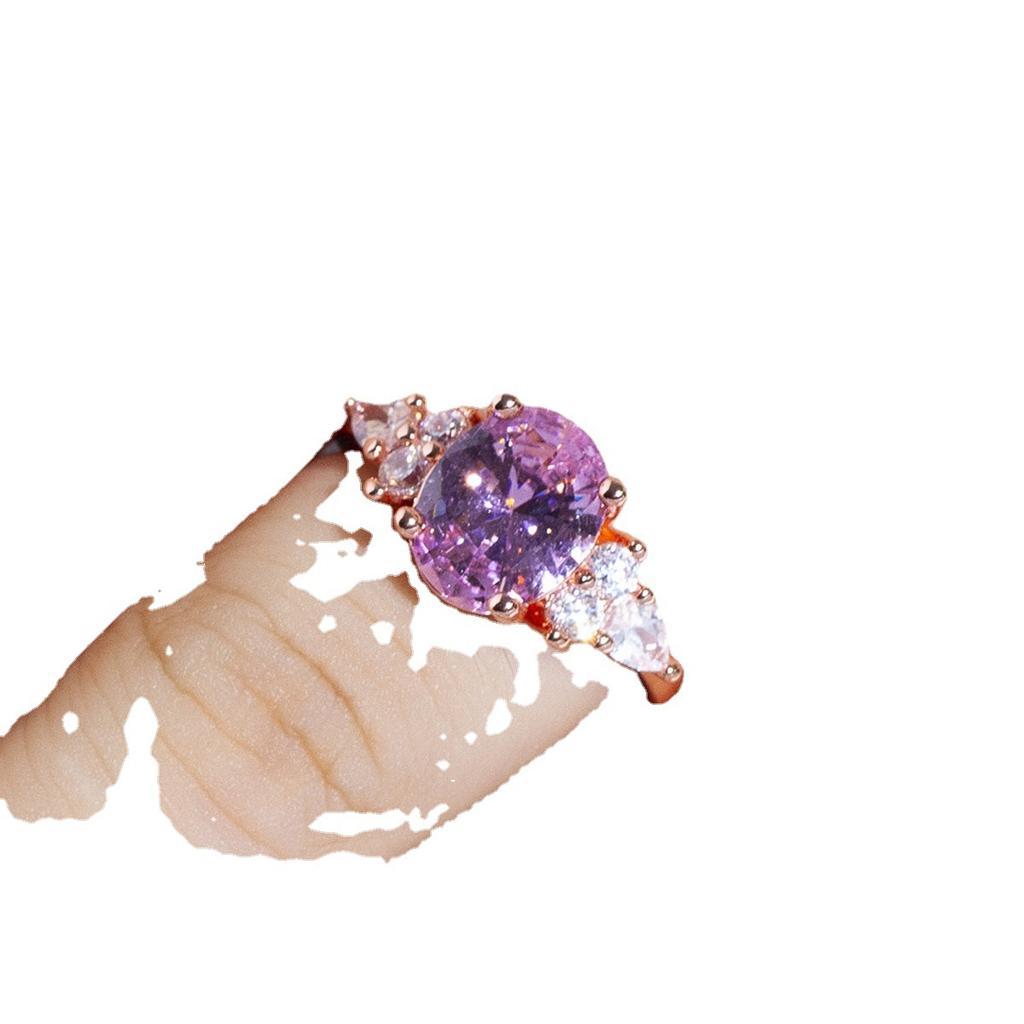 Pink Diamond Crystal Princess Ring Goose Egg Simulation Diamond Engagement Ring