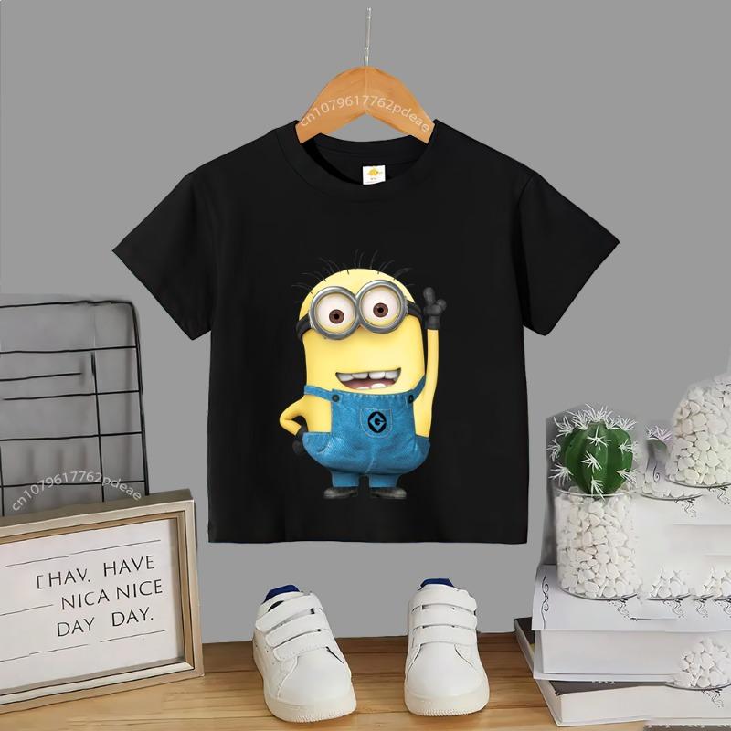 Teen Street Style 100% Cotton T-shirt Minion Print Boys Girls Casual Top Cotton T-shirt Kids Comfortable crewneck T-shirt