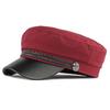 Spring Autumn Women Captain Cap Faux Leather Brim Flat Top Braided Decoration Cap Contrast Color Adjustable Sailor Hat For Vacation