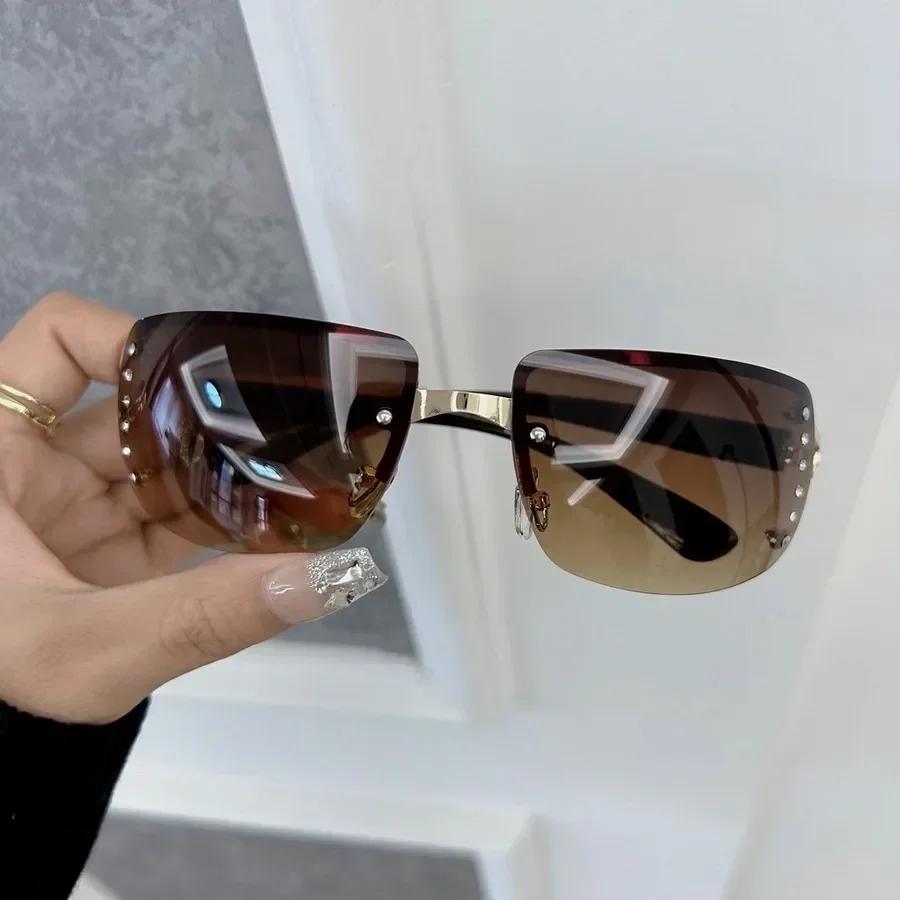 Minimalistische Eckige Designer Sonnenbrille Damen Herren Randlos Bunte Sonnenbrille Weiblich Männlich Marke Mode