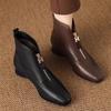 Leather Ankle Boots Women - French Style Zip Front Fashion Boots Slip-Resistant Plush Lined Winter Warm Shoes
