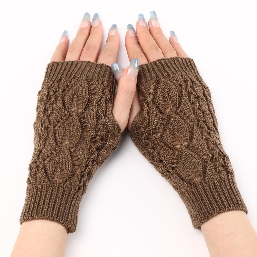 Kurze hohle Blatthandschuhe Neue Herbst- und Winterstrick-Fingerlose Wollstulpen für Damen und Herren Warme Armstulpen