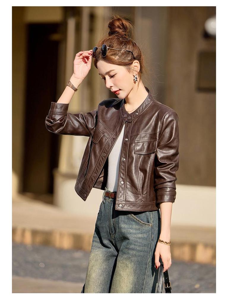 Women's High-End Lambskin Leather Jacket - 2025 Spring/Autumn Short Versatile Coat