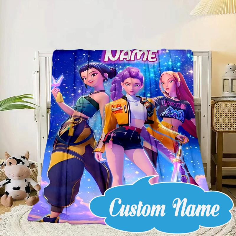 Custom Name KPop Cartoon Blanket bed sofa Blanket Flannel Blanket for Camping, Hiking, Picnic Essentials,gift for Fan family