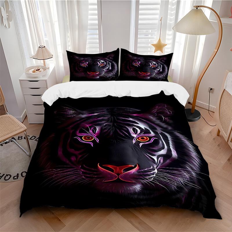 3pcs Tiger Face Duvet Cover Set -Includes 1 Duvet Cover and 2 Pillowcases, No Quilt Core, All-Season Home Decor Yy251111156