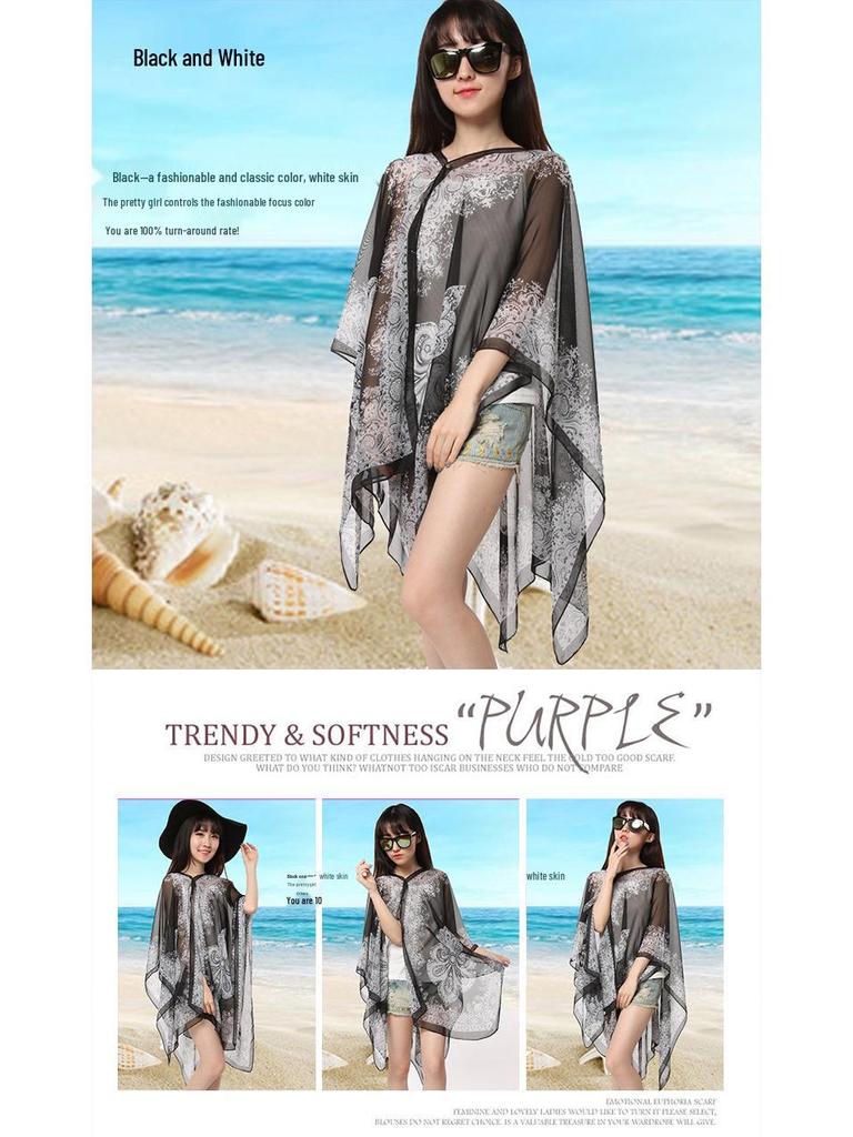 Versatile Chiffon Shawl Scarf: Women's Multi-Functional Sun Protection, Beach Towel, and Super Long Wrap for Spring/Summer.
