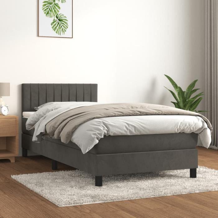 3141396 vidaXL Lit à sommier tapissier et matelas Gris foncé 90x190 cm Velours
