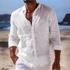 Herren Alltags Langarm Button-Down Hemd - Lässige Baumwolle Leinen, Unifarbe, Frühling/Sommer Stil, Umlegekragen