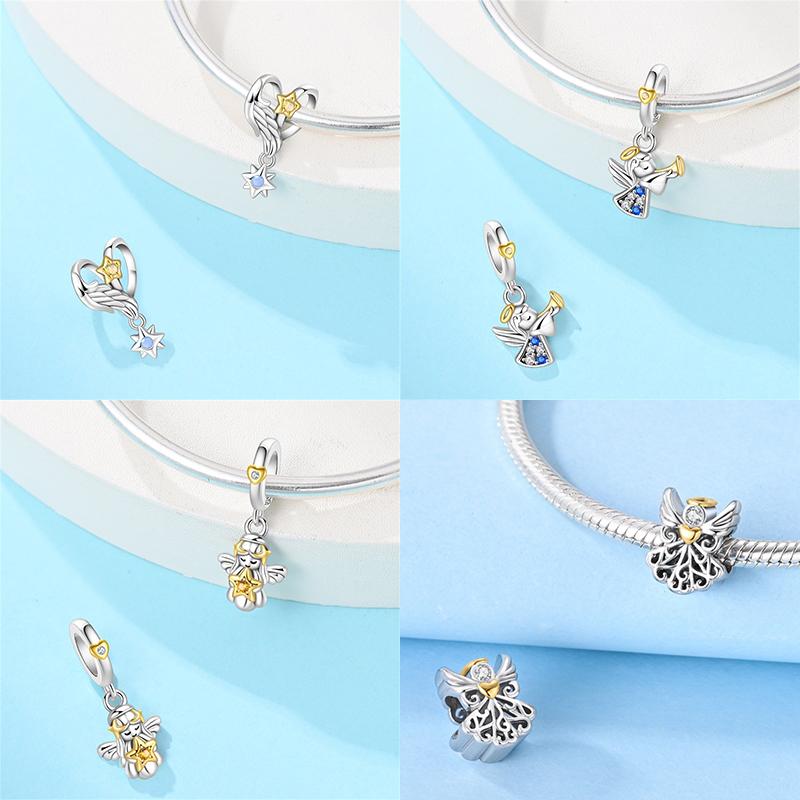 Charms Angel Series Sparkling Zircon Wings Beads Pendant Fit Diy Original Bracelet Necklace Copper Women Jewelry Gifts