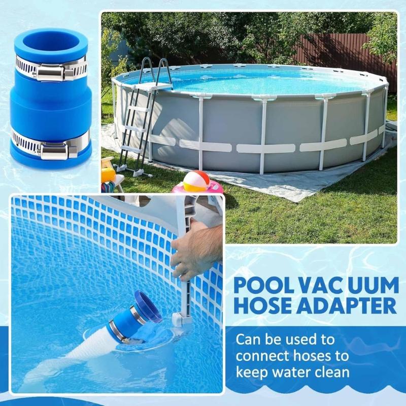 Universal Swimming Pool Hose Connector 2 Rubber Adapters 4 Stainless Clamps Secure Pool Maintenance Tool