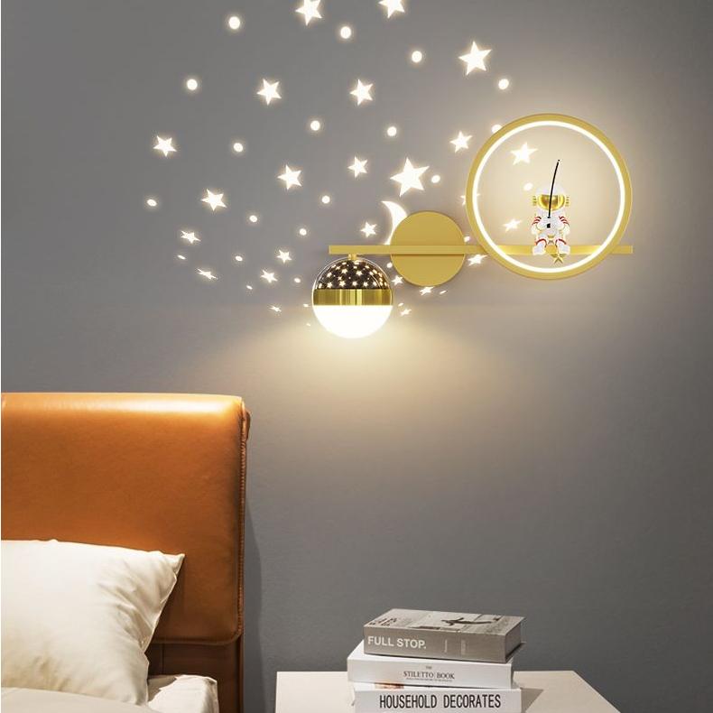 Children's Room Wall Lamp Creative Astronaut Cartoon Astronaut Starry Sky Bedroom Bedside Lamp