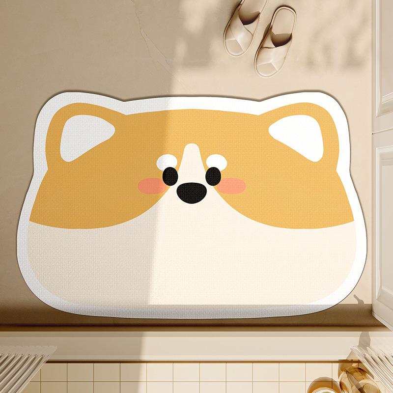 Cartoon Small Animal Bathroom Floor Mat Water Absorption Soft Diatom Mud Wear-resistant Non-slip Household Special Shape Cute Shower Room Door Mat