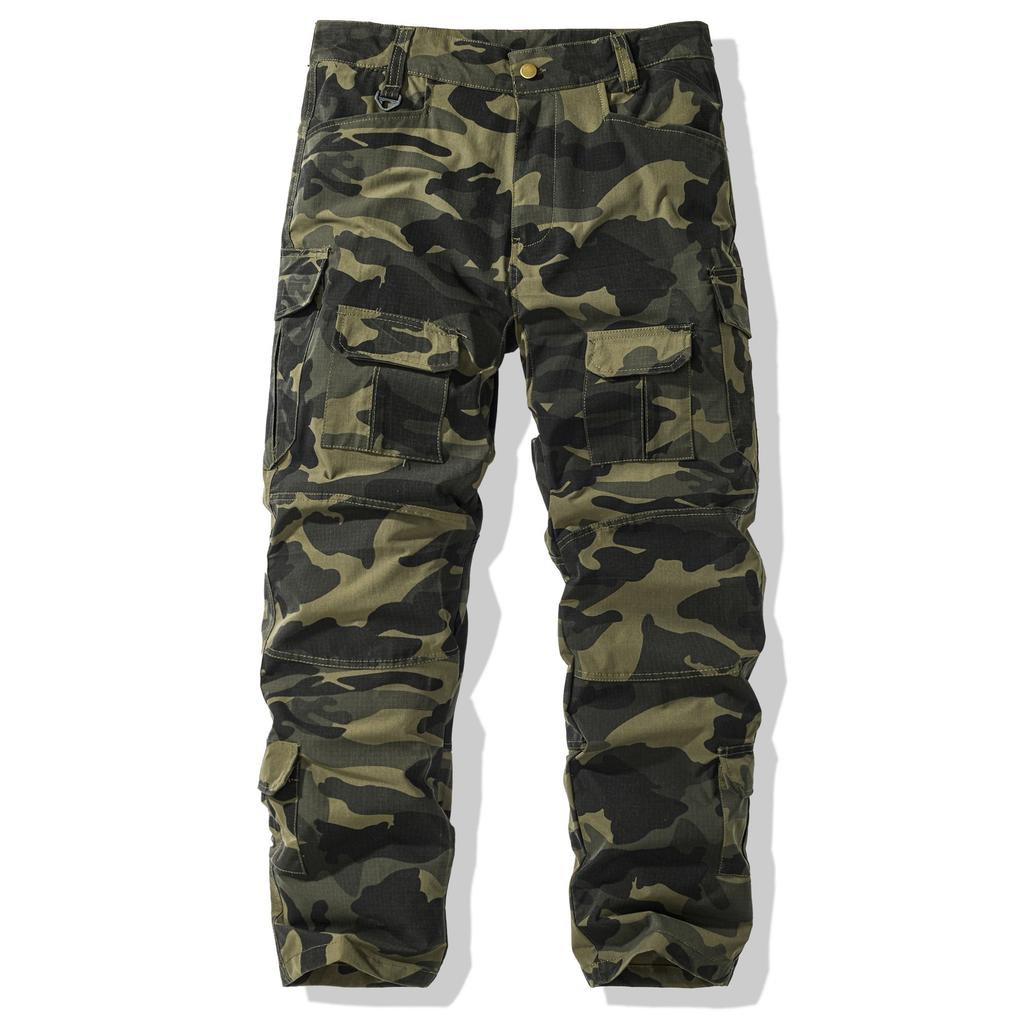 Men's multi-colored large-size long pants with multiple pockets, casual work pants