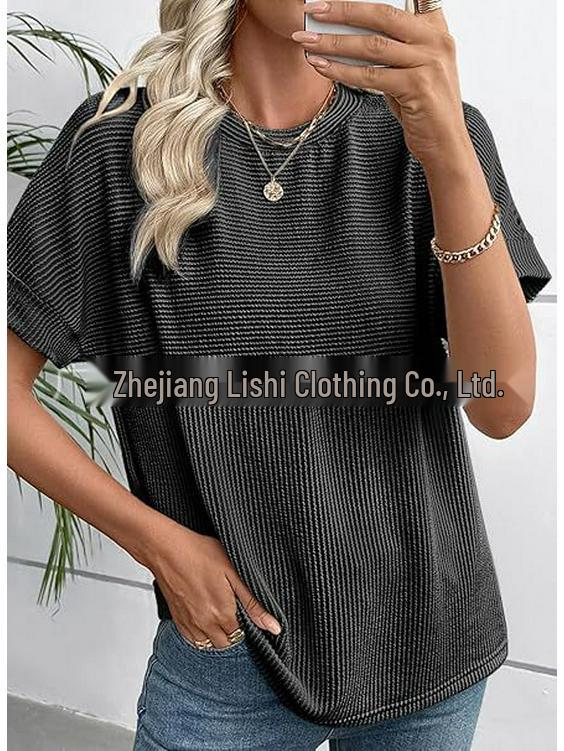 2026 European & American Women's Summer Casual Solid Color Round Neck Short Sleeve Loose T-shirt