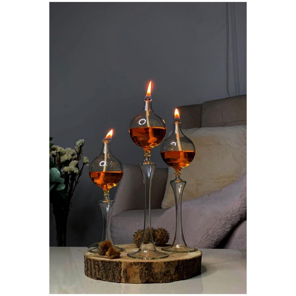 Drops Footed Glass Lamp Set Of 3 Oil Lamp