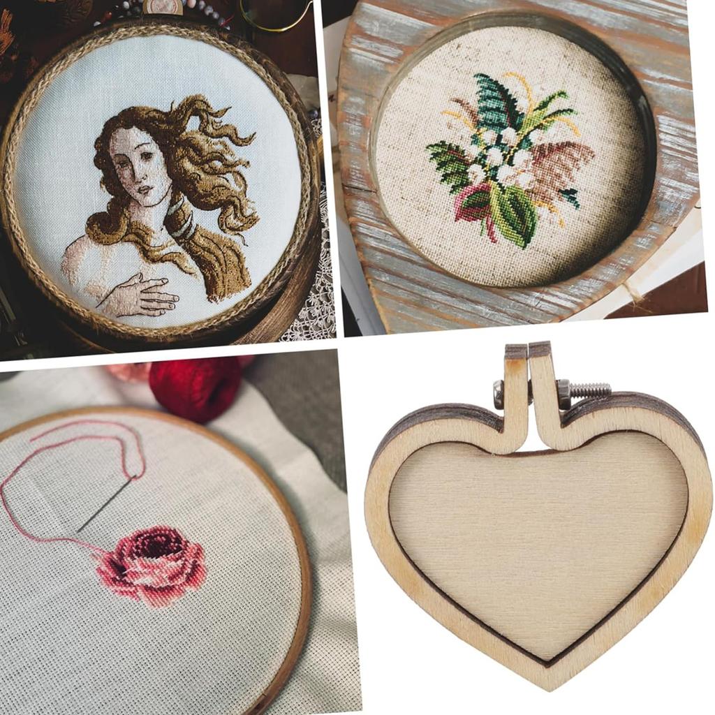 5/10PCS 1.57in Embroidery Hoop Wooden Ring Mixed Heart Shape Pendant Cross Stitch Frame Kit For Jewelry Keyring Crafts Sewing Ac