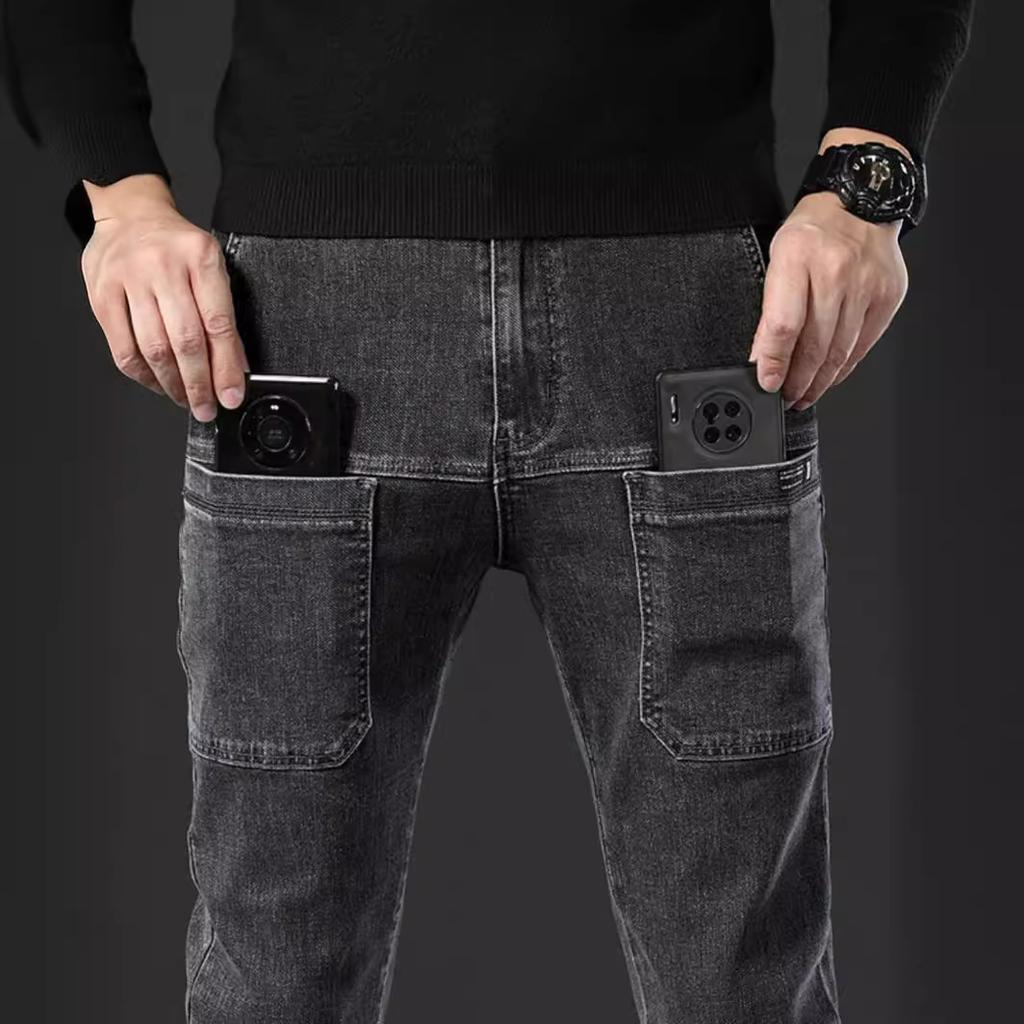 Men's Denim Jeans Skinny Full Length Pants with High Elasticity Slim Pants Man Fashion Mid-waist Jeans