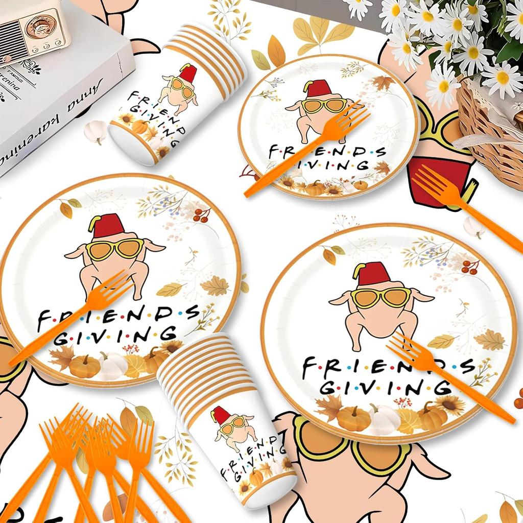 Friendsgiving Decorations Set Serves 25, Friendsgiving Party Decorations Plates and Cups, Thanksgiving Party Decorations, Thanksgiving Decorations