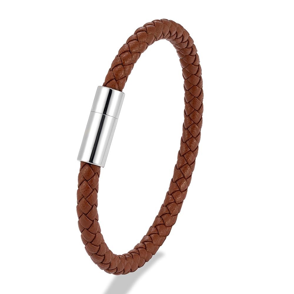 Classic Blue Braided Leather Bracelet Stainless Steel Magnetic Buckle Bangle Simple & Stylish Couple Jewelry Gift for Him