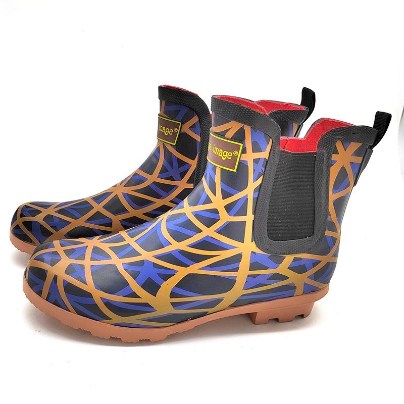 

Navy blue camouflage brown grid women s low-top elastic fashion rain shoes versatile and comfortable 39 темно-коричневого