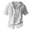 Summer Men's Lightweight Breathable Linen Loose-Fit Hooded Short-Sleeved Shirt