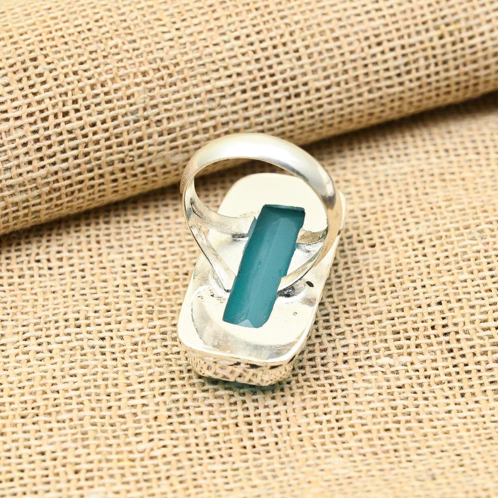Blue Chalcedony  Gemstone Jewelry Handmade 925 Sterling Silver Ring For Wedding Gift