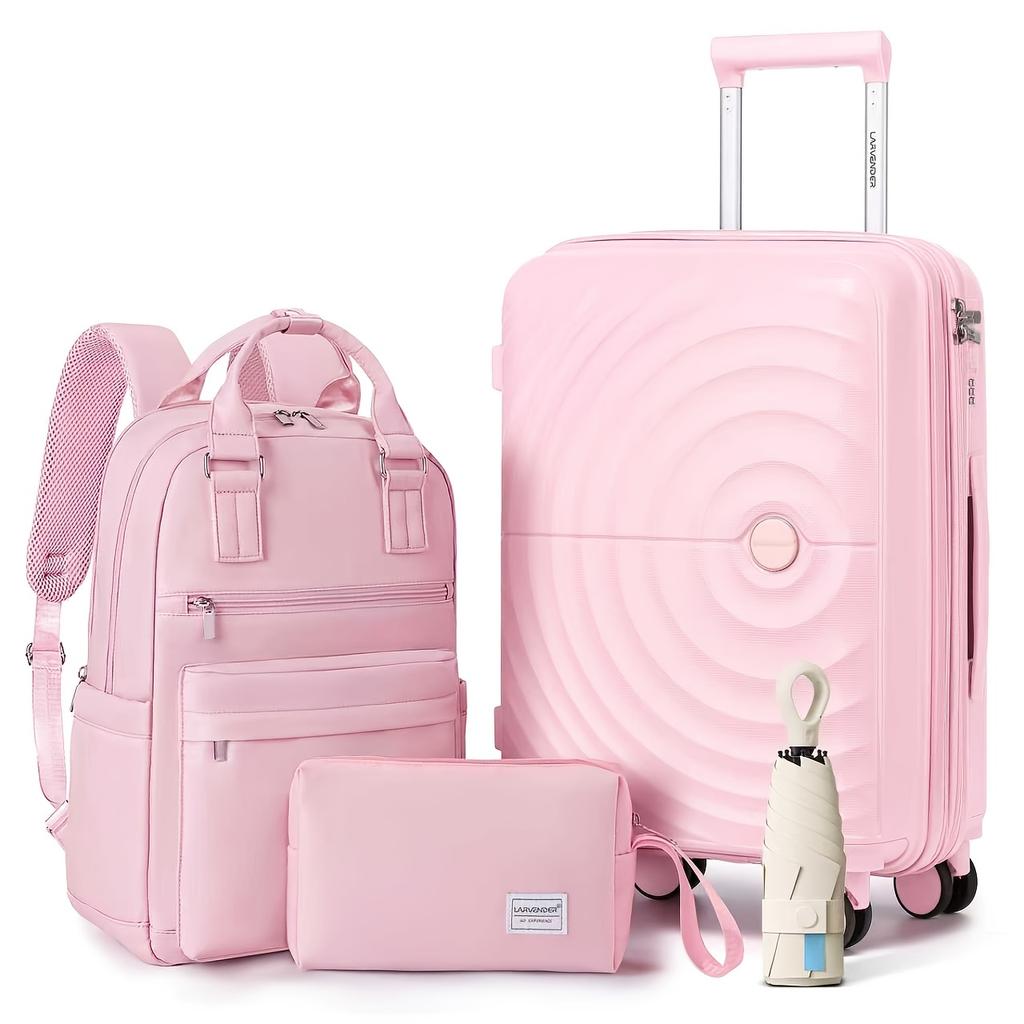 Elegant Purple Travel Set with 20" Carry On, Backpack, Bag & Umbrella, Lightweight Hard Shell Luggage with 360° Spinner Wheels