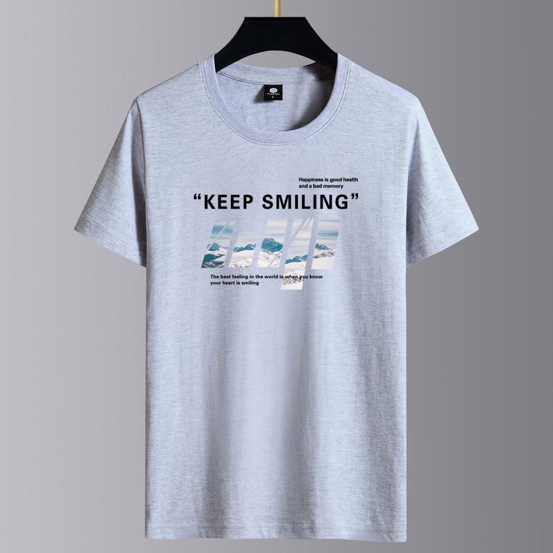 Keep Smiling Herren-T-Shirt, modisch, kurzärmelig, reine Baumwolle, lässiges T-Shirt, M-6XL