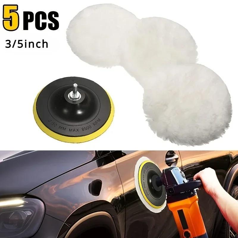 5Pcs Car Polishing Pad Set Wool Buffing Wheel Tool 3/4/5 inch Drill Polish Disc Kit for Car Polisher Auto Paint Waxing Care