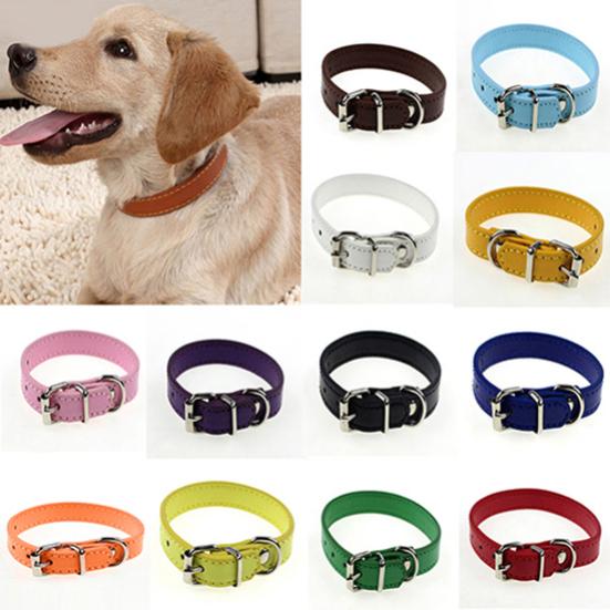 Dog Pet Cat Puppy Cute Faux Leather Pure Color Adjustable Neck Buckle Collar