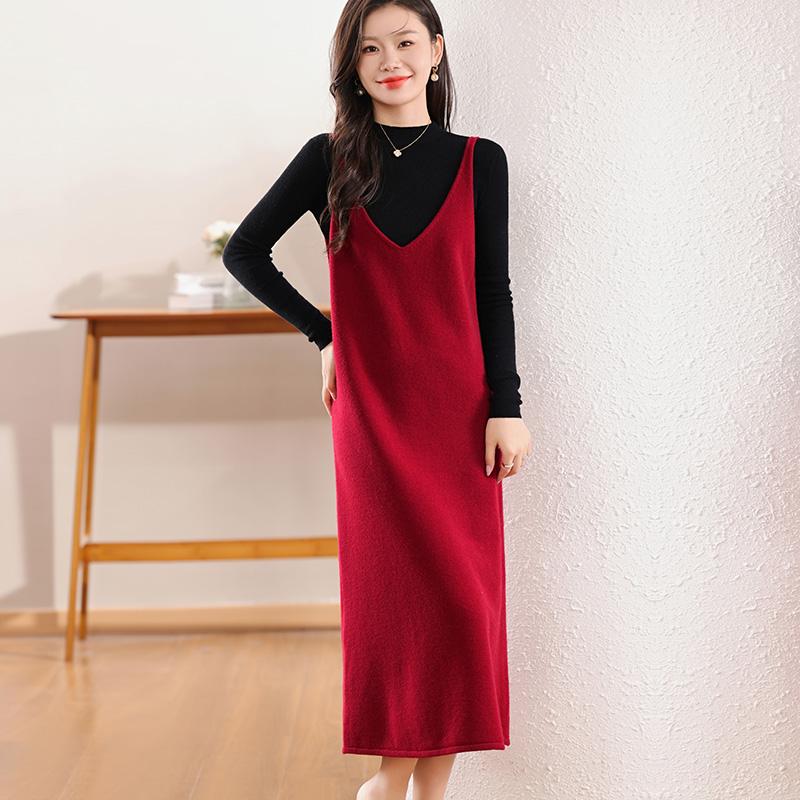 Dámské kašmírové šaty Qinghe kašmír 30% kašmír 70% vlna podzimní a zimní kašmírová sukně měkká a teplá